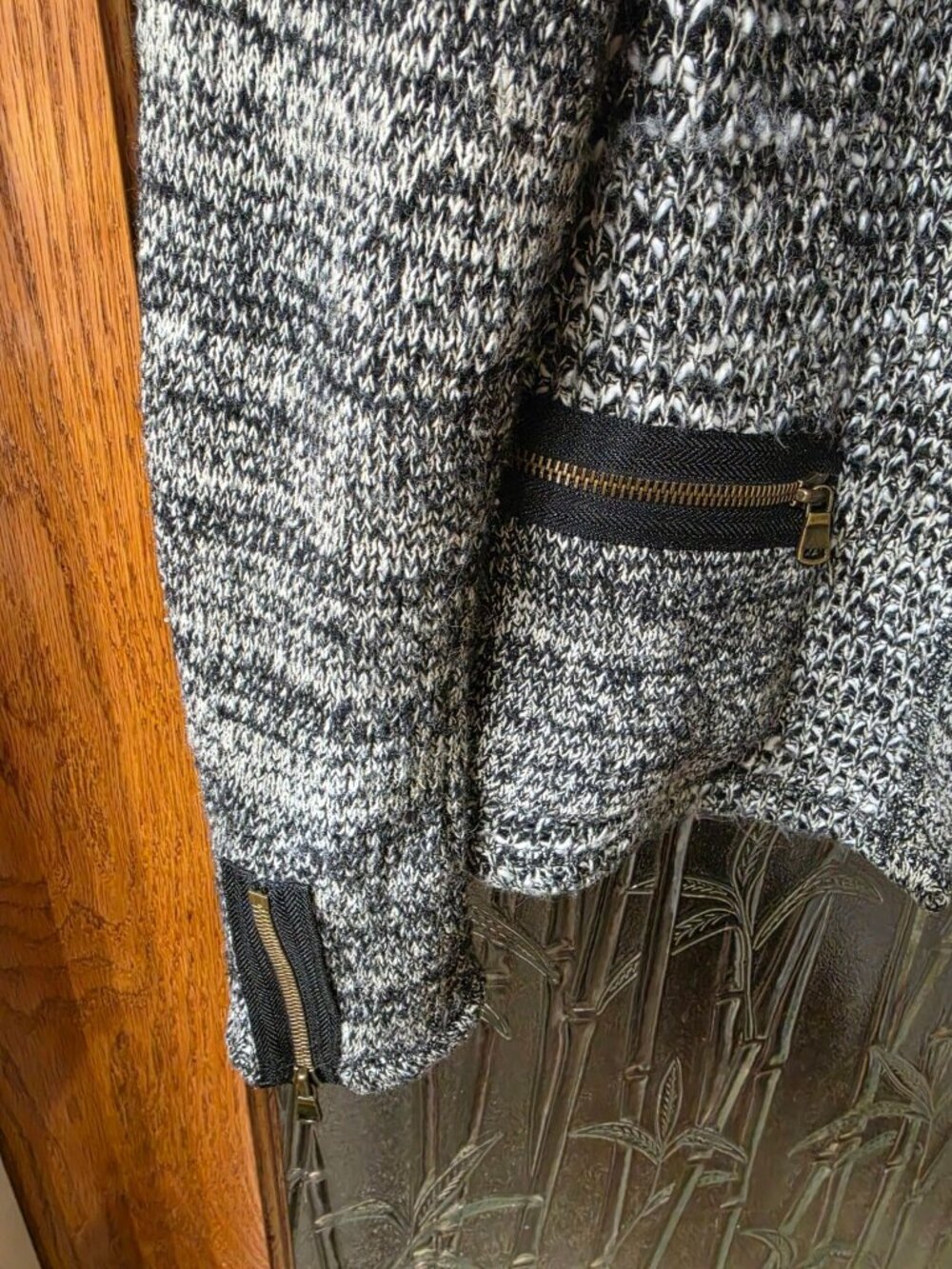 Anthropologie Cartonnier Sweater Jacket Sz Small Black White Marled Knit Zip Poc - Picture 3 of 10